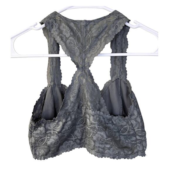 intimately Free People Women's Sz S Grey Lace Adella Longline Bralette Racerback - Picture 6 of 11